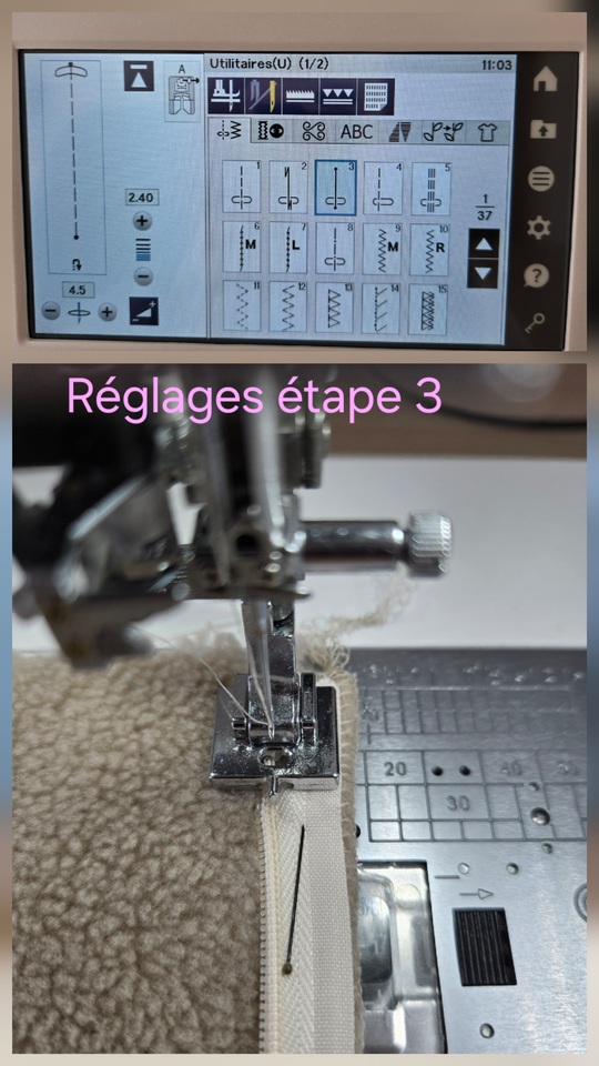 Réglages pour coudre fermeture invisible