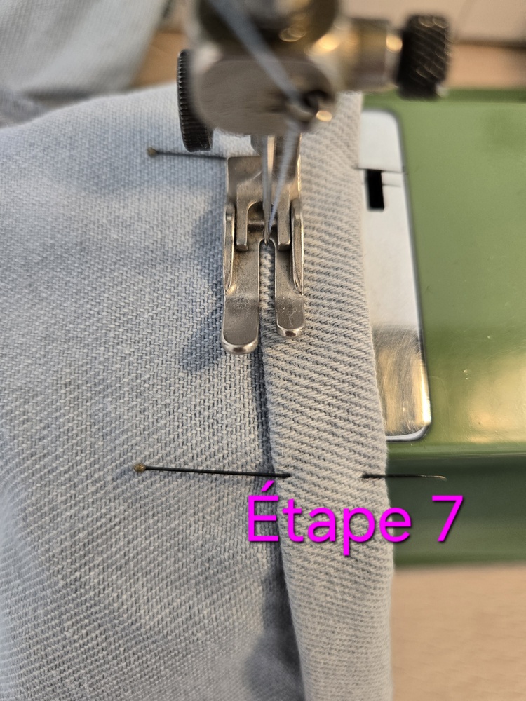 Couture de l'ourlet jean raccourci en short